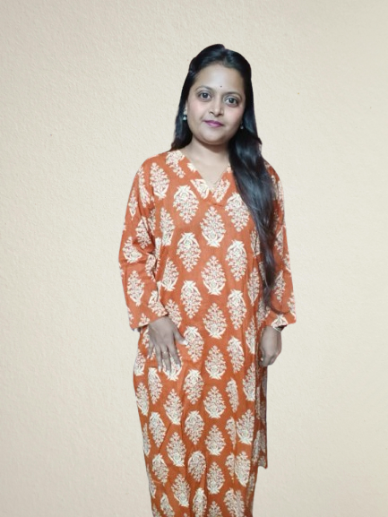 Rust Orange Printed Kurta Set