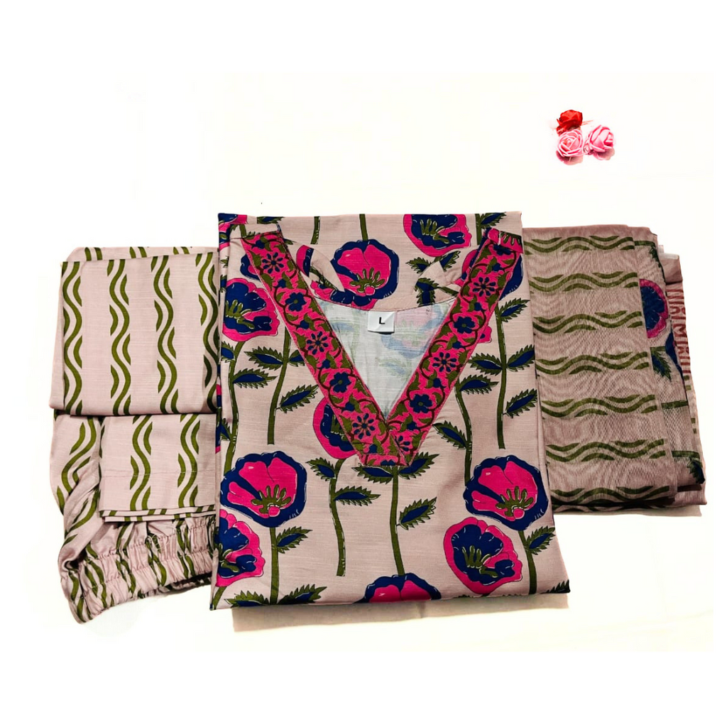 Pastel Base Floral Prints 3 Piece Suit