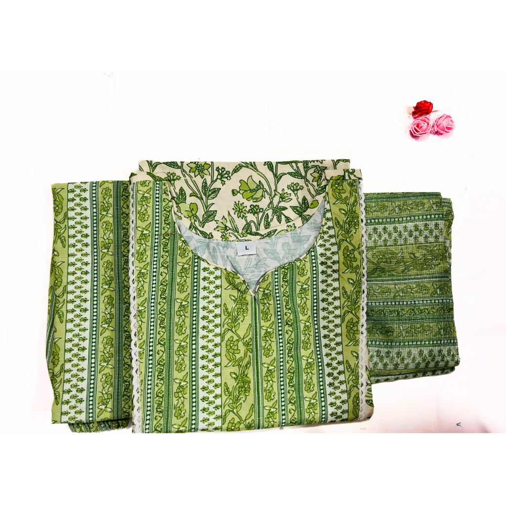 Green 3-piece cotton suit set