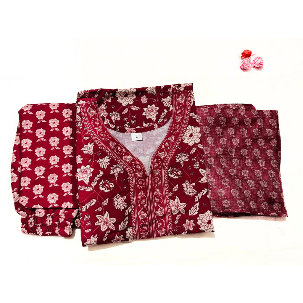 Maroon Printed 3 Piece Suit