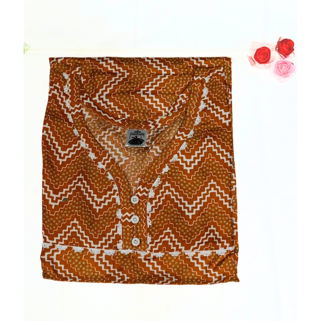 Orange Zigzag Printed Cotton Kurta