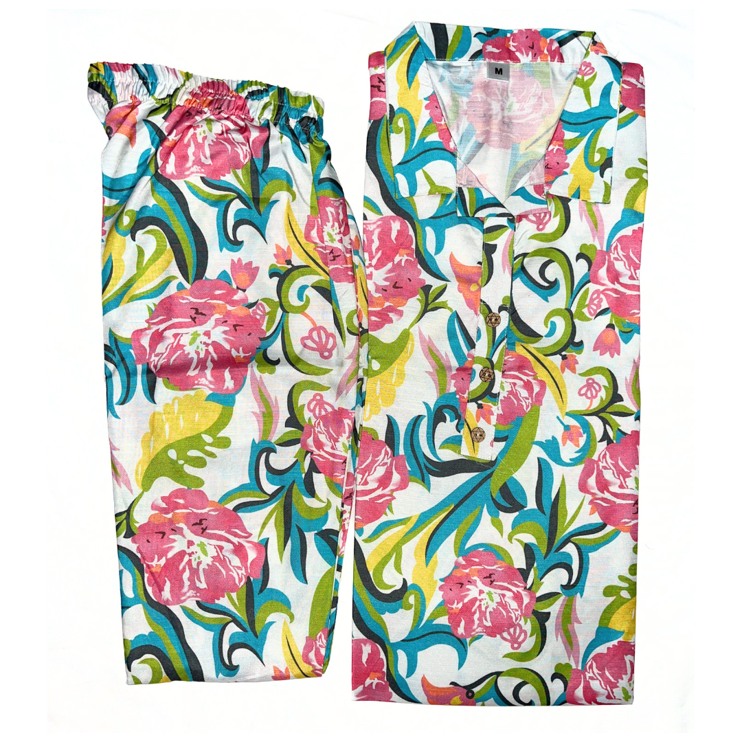 White Base Floral Co-ord Set