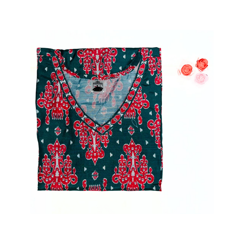 Green & Pink Printed Cotton Kurta