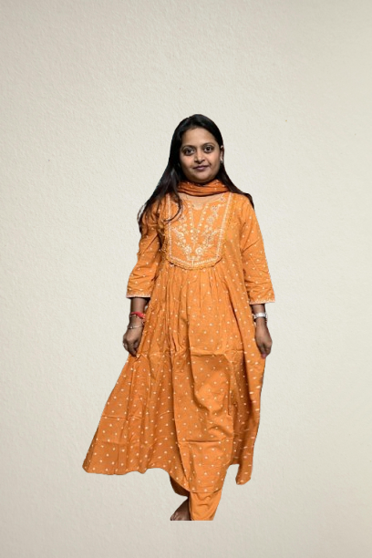 Orange Anarkali-style dress