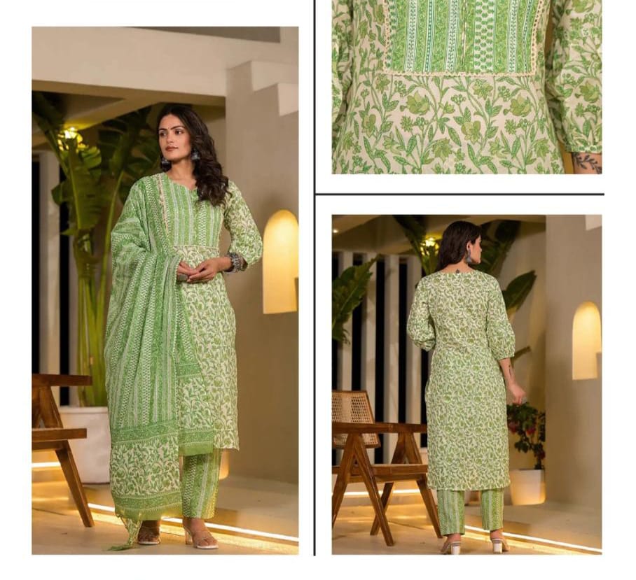 Green 3-piece cotton suit set