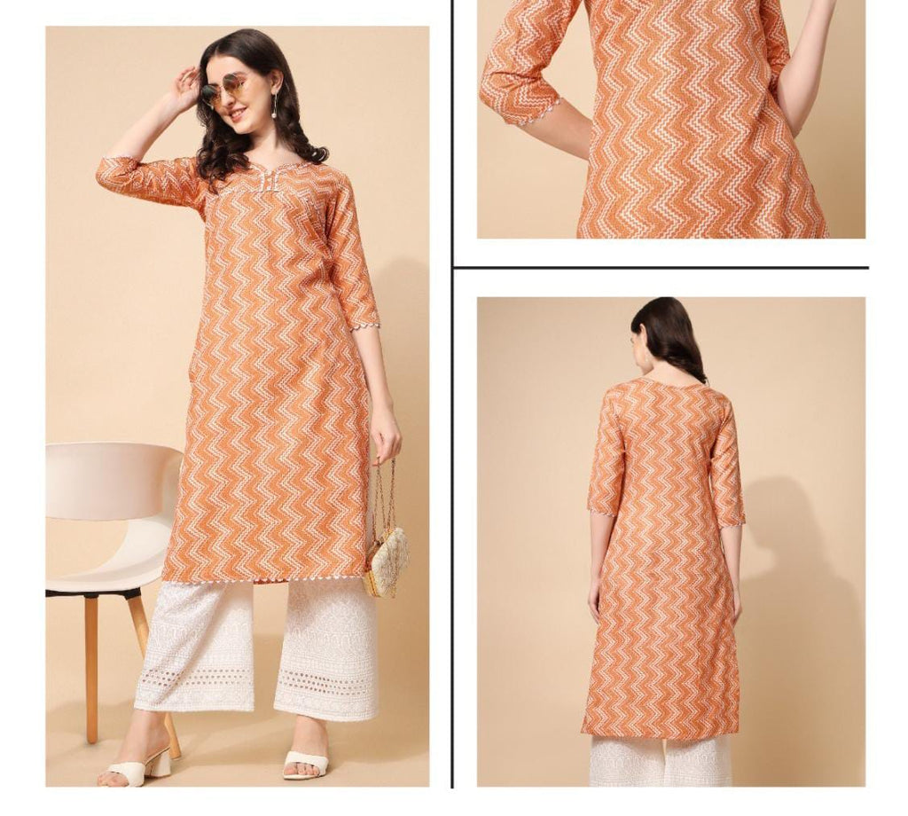 Orange Zigzag Printed Cotton Kurta