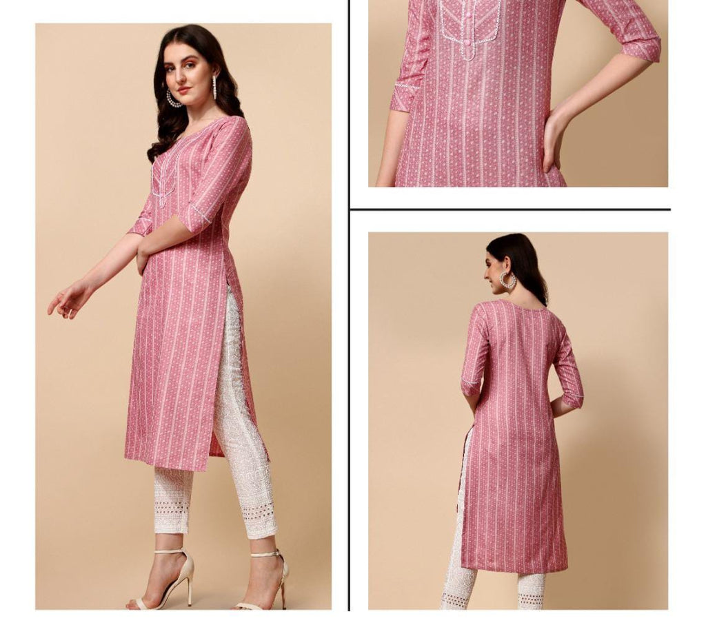Pink Printed Cotton Kurta