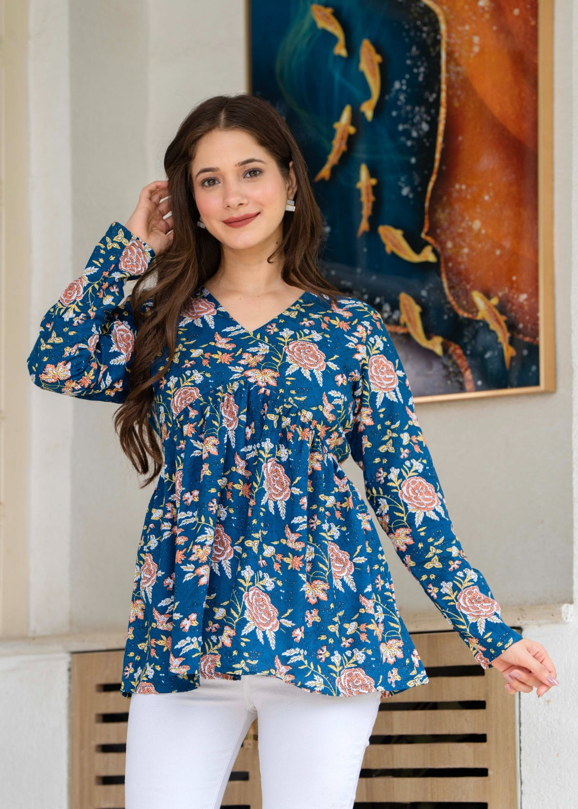 Blue Floral Peplum Kurti